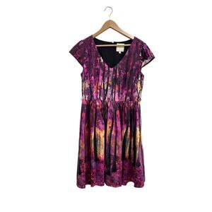 ModCloth Purple Forest Print Cottagecore Fit Flare Dress Size XL